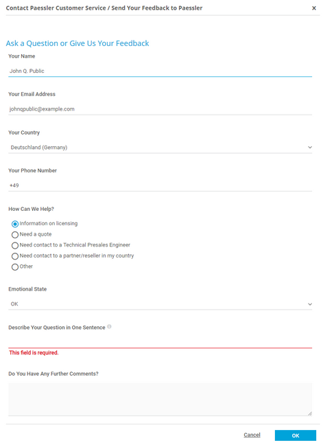 Contact Paessler Customer Service Form Contact Paessler Customer Service Form