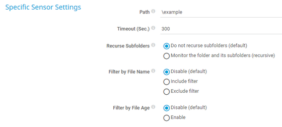 Specific Sensor Settings Specific Sensor Settings